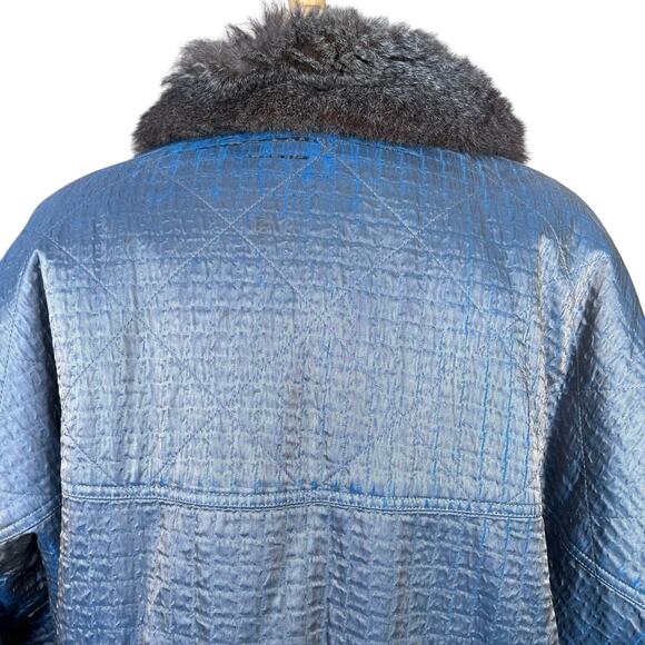 Bogner Women’s Faux Fur Reversible Iridescent Bomber Jacket Tagged 10 Fits XXL - Picture 9 of 16